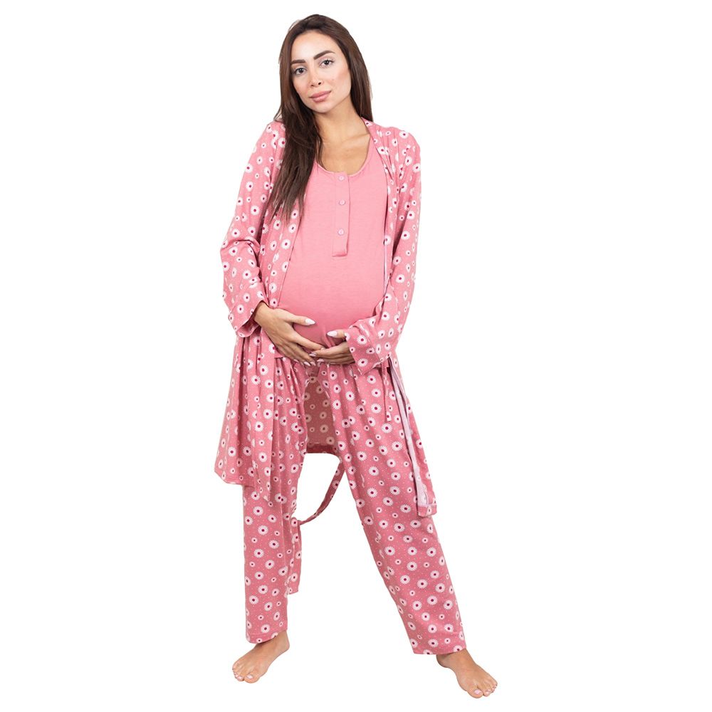 Oh9shop - 3pc-Set - Floral Maternity & Hospital Pajama - Pink