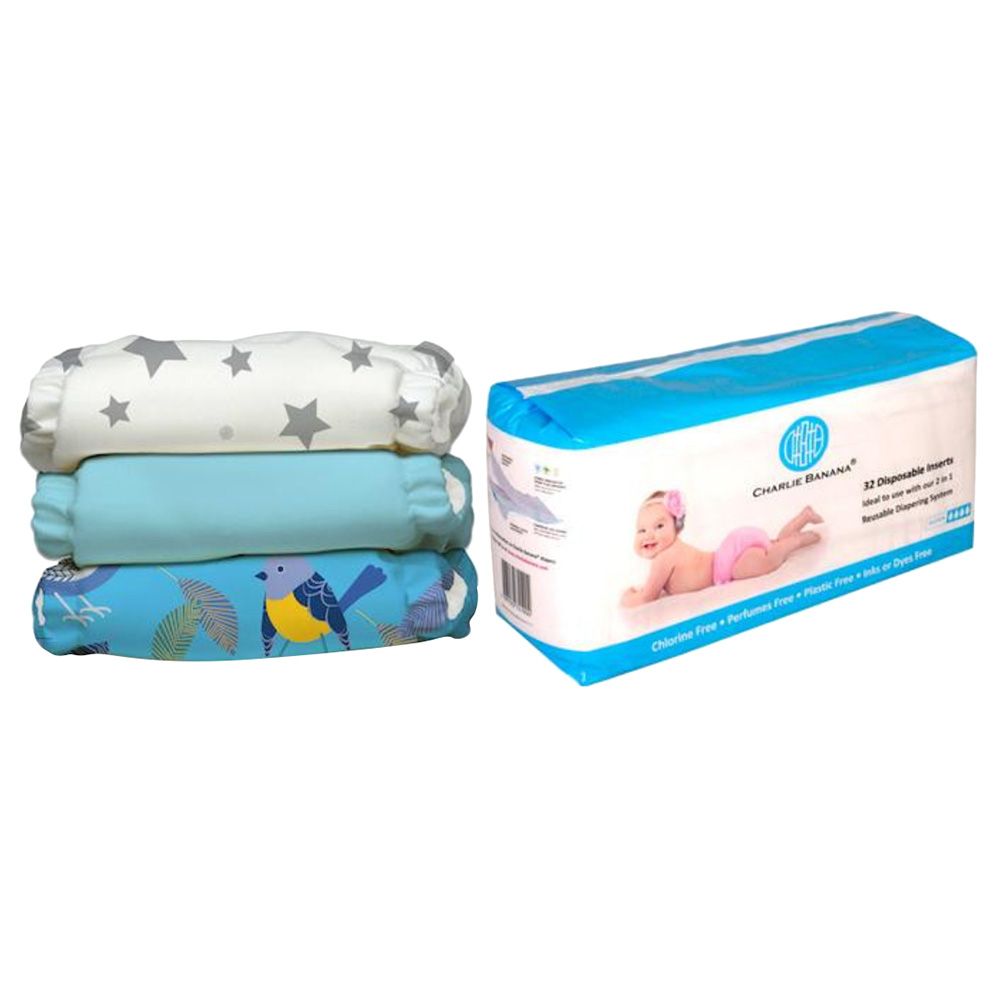 Charlie Banana - 32 Disposable Diaper W/ 3 Little Twitter II Swim Diaper