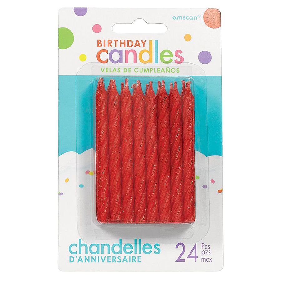 Amscan - Spiral Glitter Candles Large 24pcs - Red