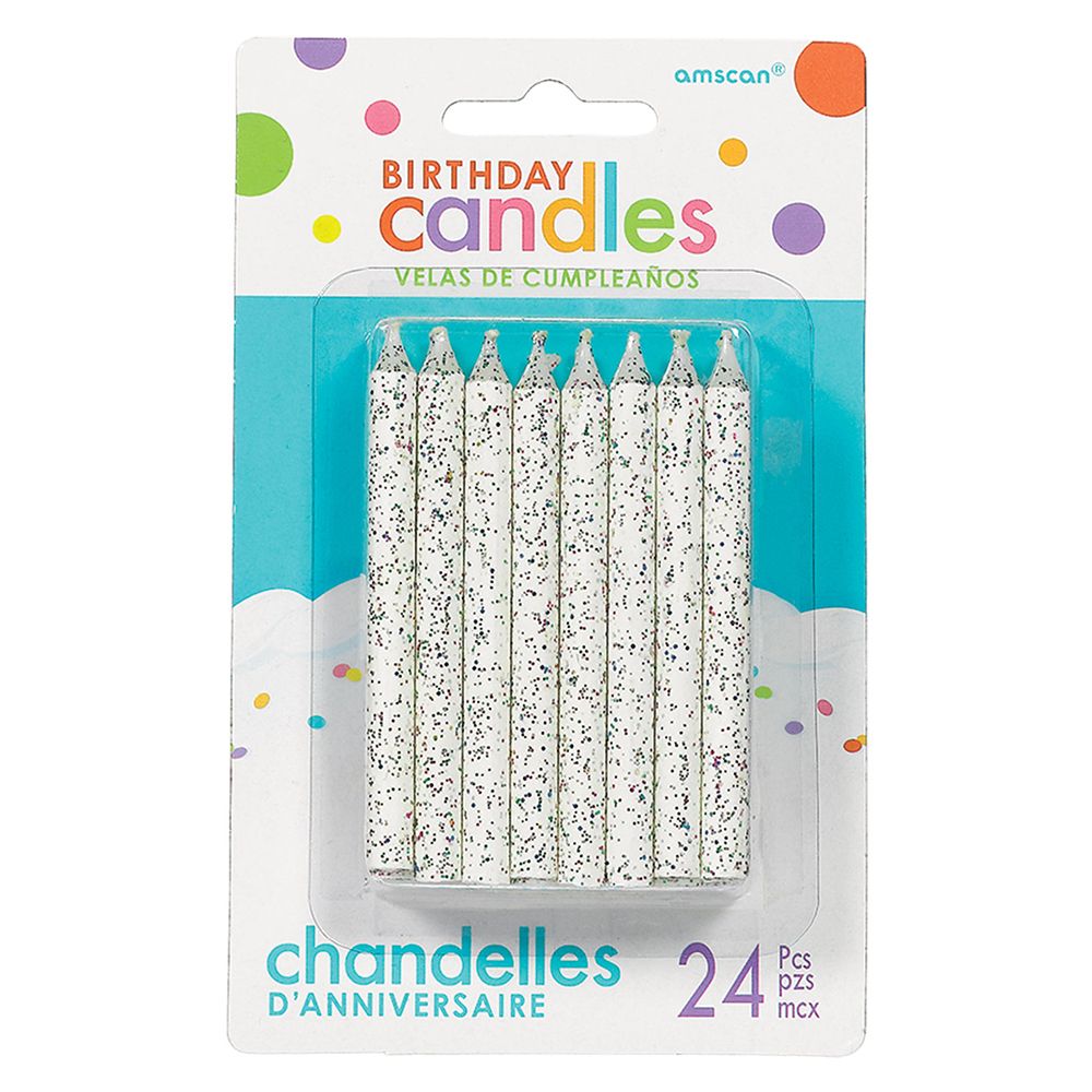 Amscan - Spiral Glitter Candles Large 24pcs - White