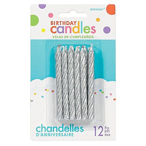 Amscan - Large Spiral Glitter Candle 3.25" 12pcs - Silver