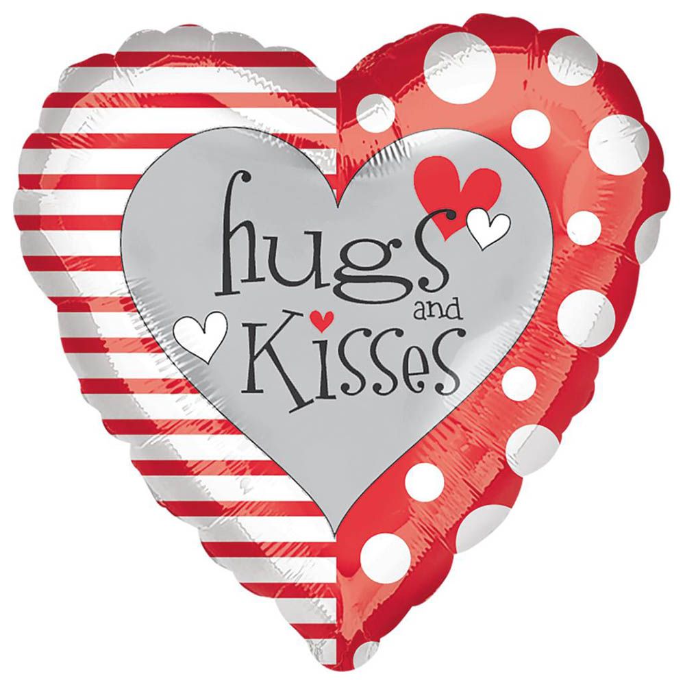 Valentines Hugs & Kisses Foil Balloon 18in - Red & White