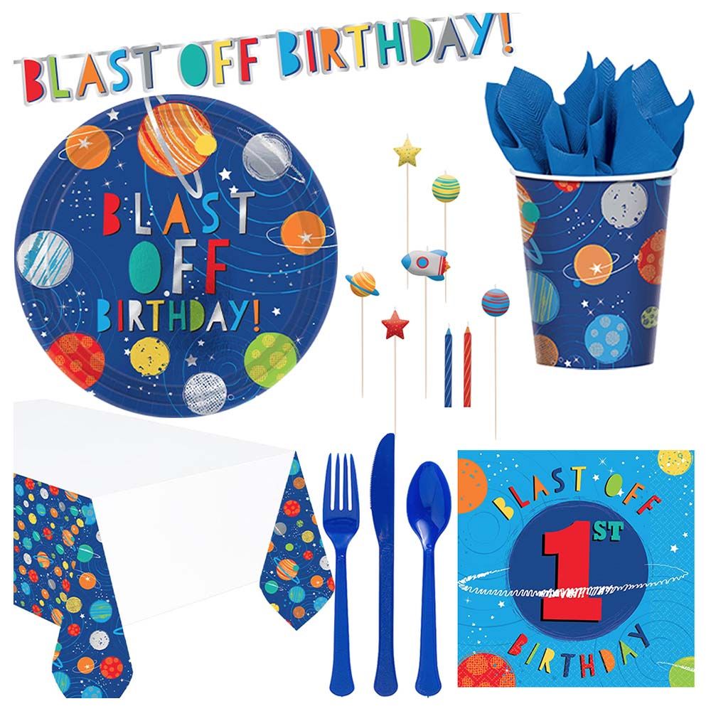 Party Center - 1st B'day Blast Off Tableware Supplies For 8 Guests