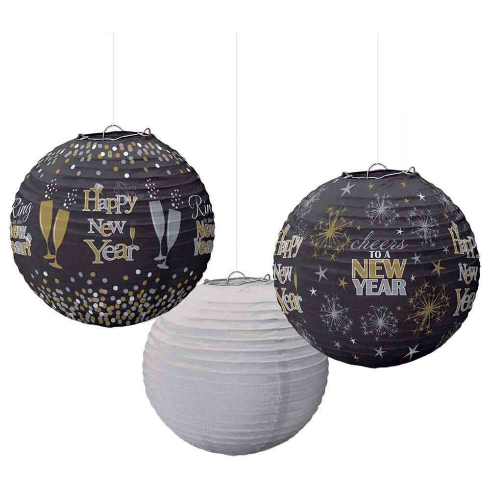 Party Centre - Happy New Year Printed Lanterns - 3pc-Set