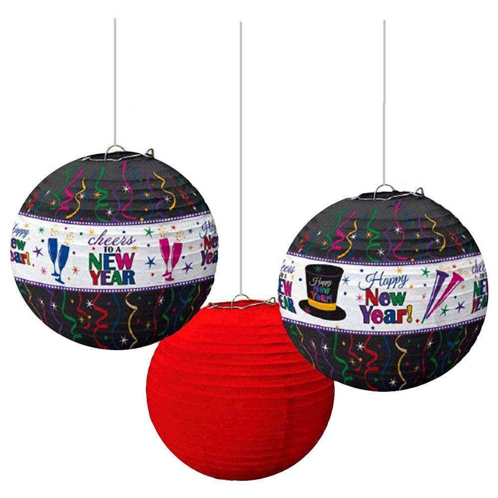 Party Centre - Happy New Year Printed Jewel Lantern - 3pc-Set