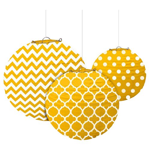 Amscan - Round Paper Lanterns 9" 3pcs - Yellow Sunshine