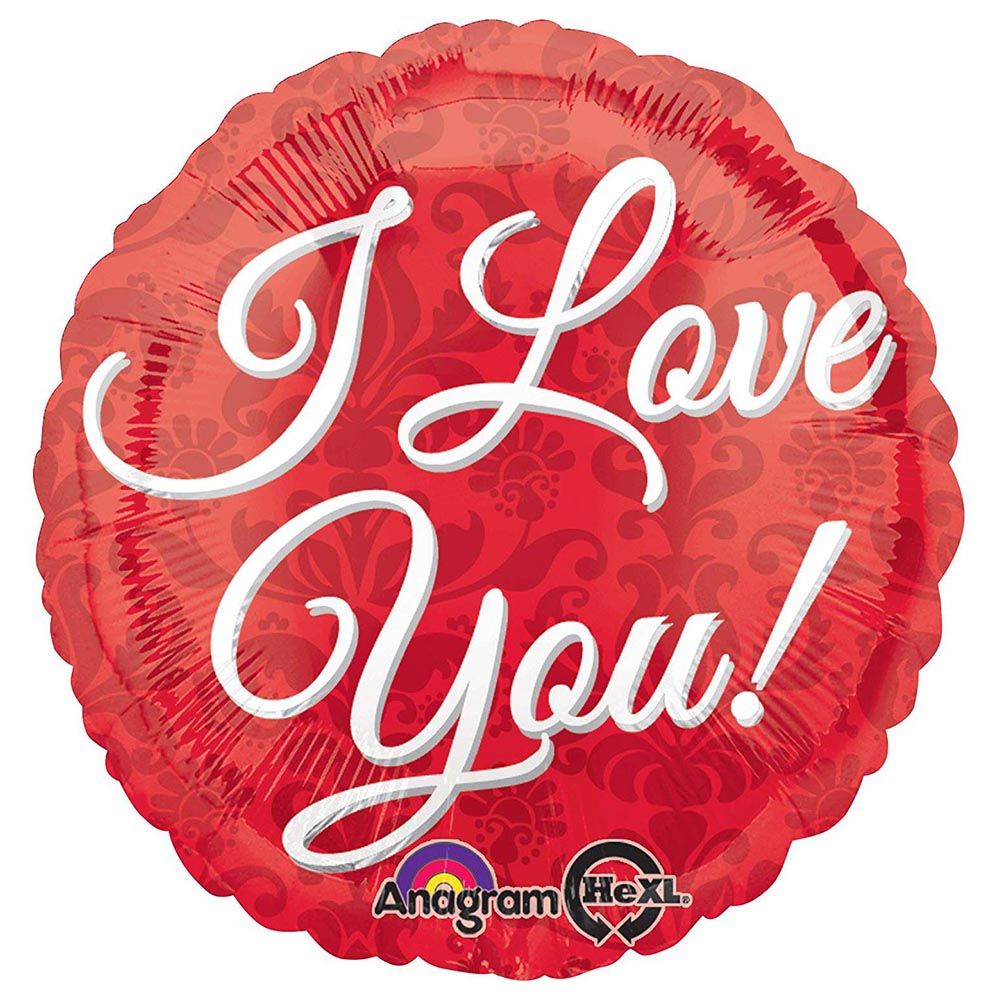 I Love You Damask Balloon 18in - Red