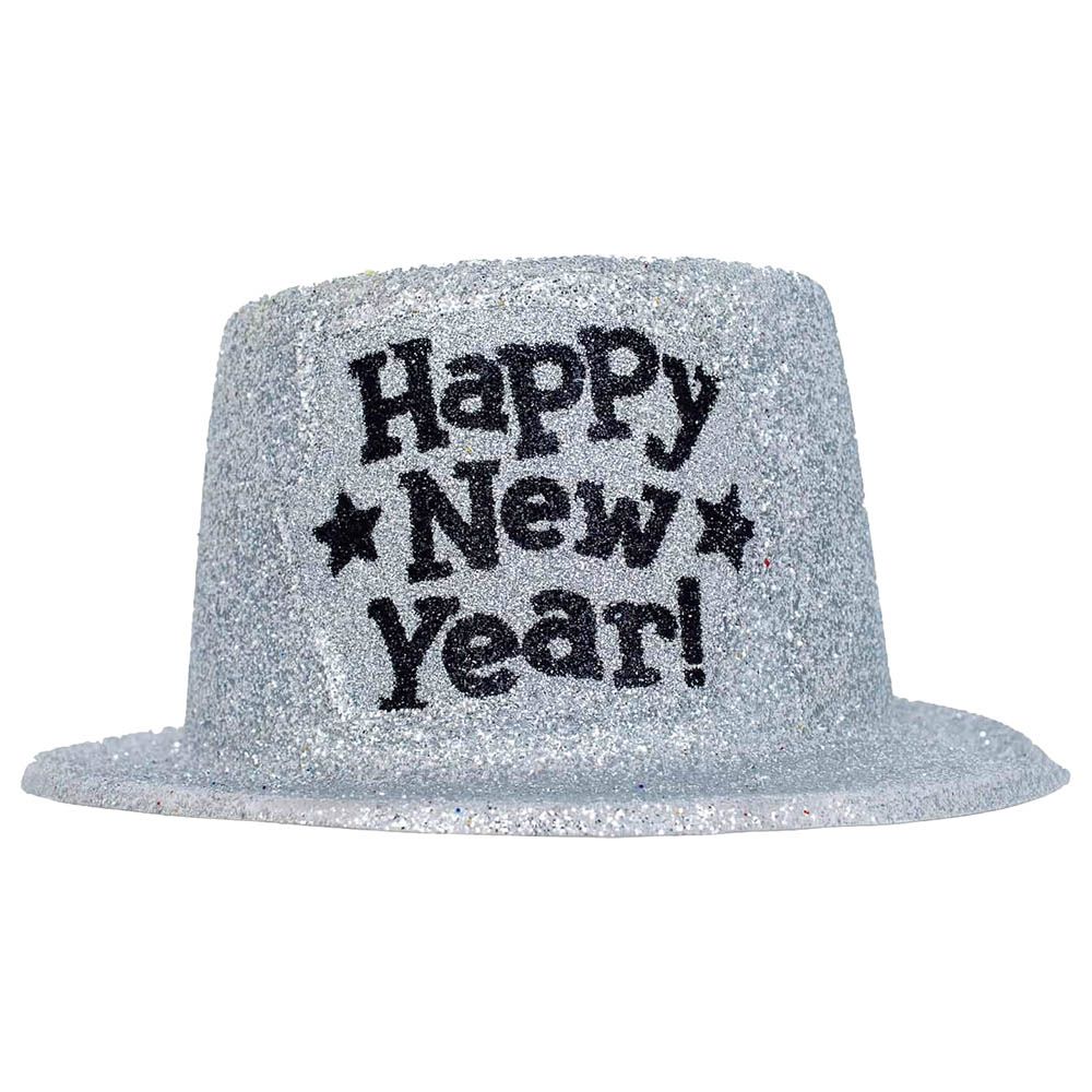 Party Centre - Happy New Year Silver Glitter Top Hat