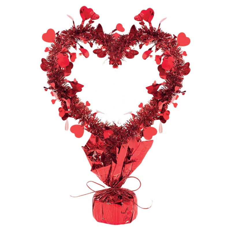 Valentines Tinsel Heart Centerpiece - Red