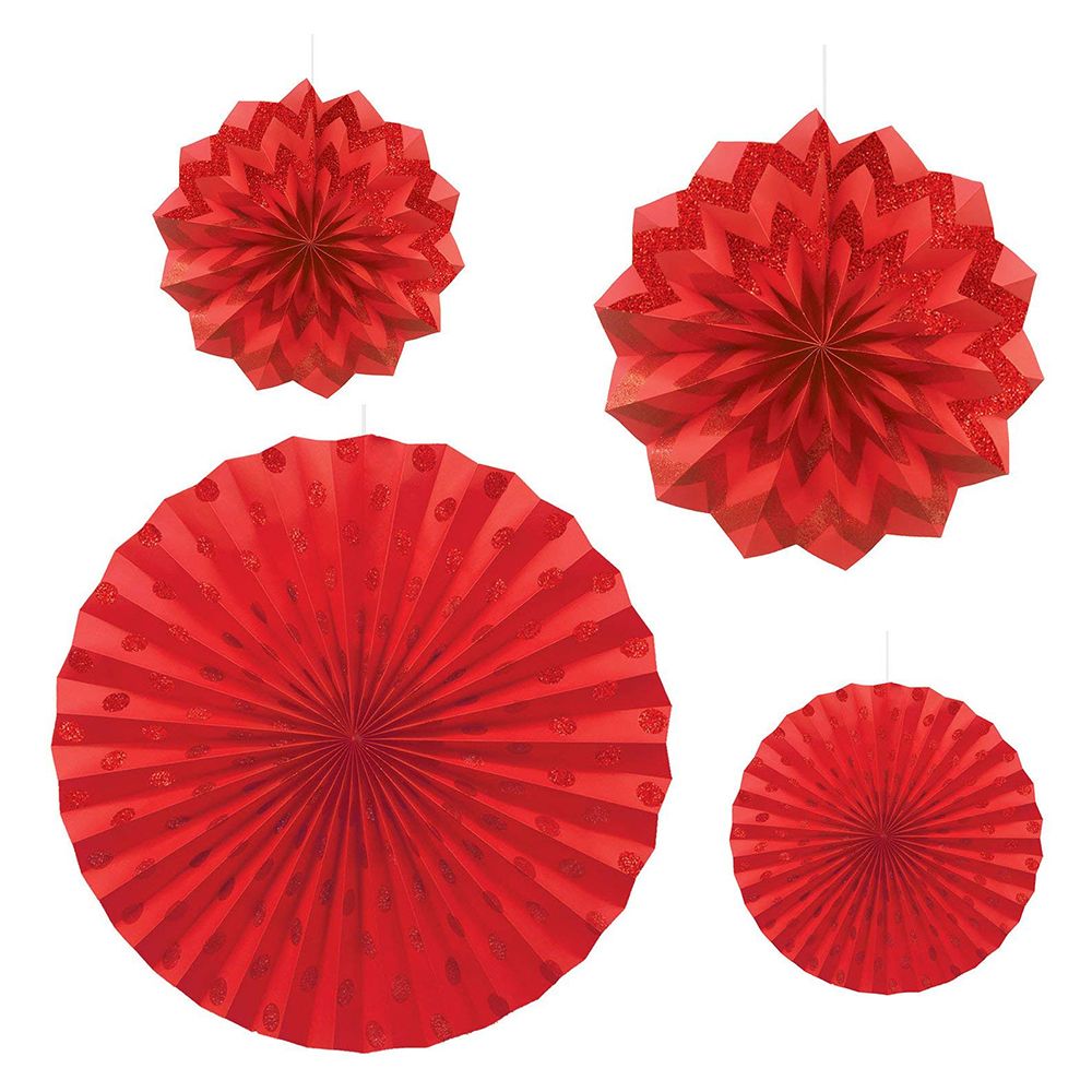 Amscan - Glitter Paper Fans 6" 5pcs - Apple Red