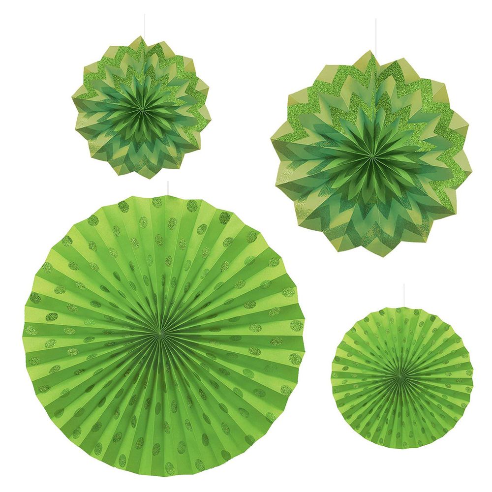 Amscan - Glitter Paper Fans 6" 5pcs - Kiwi Green