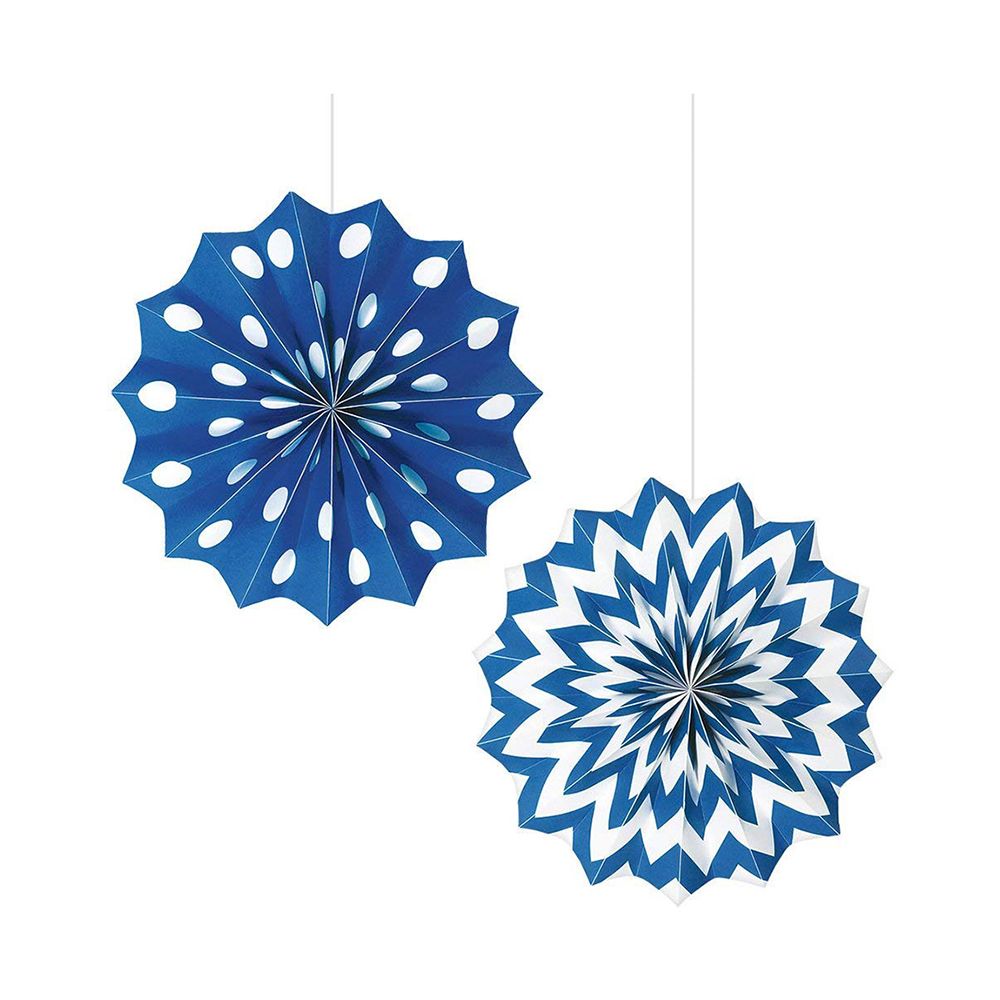 Amscan - Dots & Chevron Paper Fans 8" 5pcs - Royal Blue