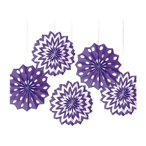 Amscan - Dots & Chevron Paper Fans 8" 5pcs - Purple