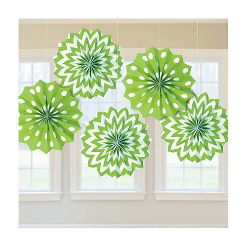 Amscan - Dots & Chevron Paper Fans 8" 5pcs - Kiwi Green