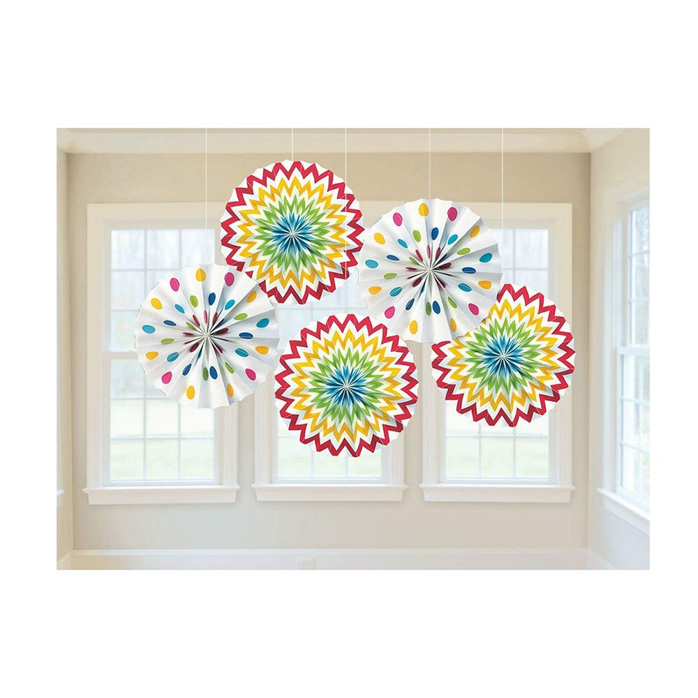 Amscan - Dots & Chevron Rainbow Paper Fans 8" 5pcs