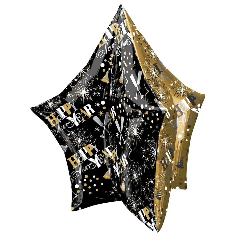 Anagram - New Year Gold And Black Star Ultra Shape Balloon