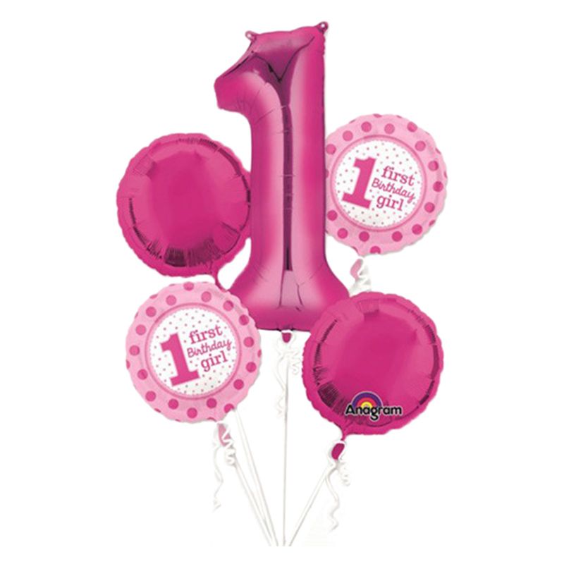 1st Birthday Girl Balloon Bouquet 5pcs