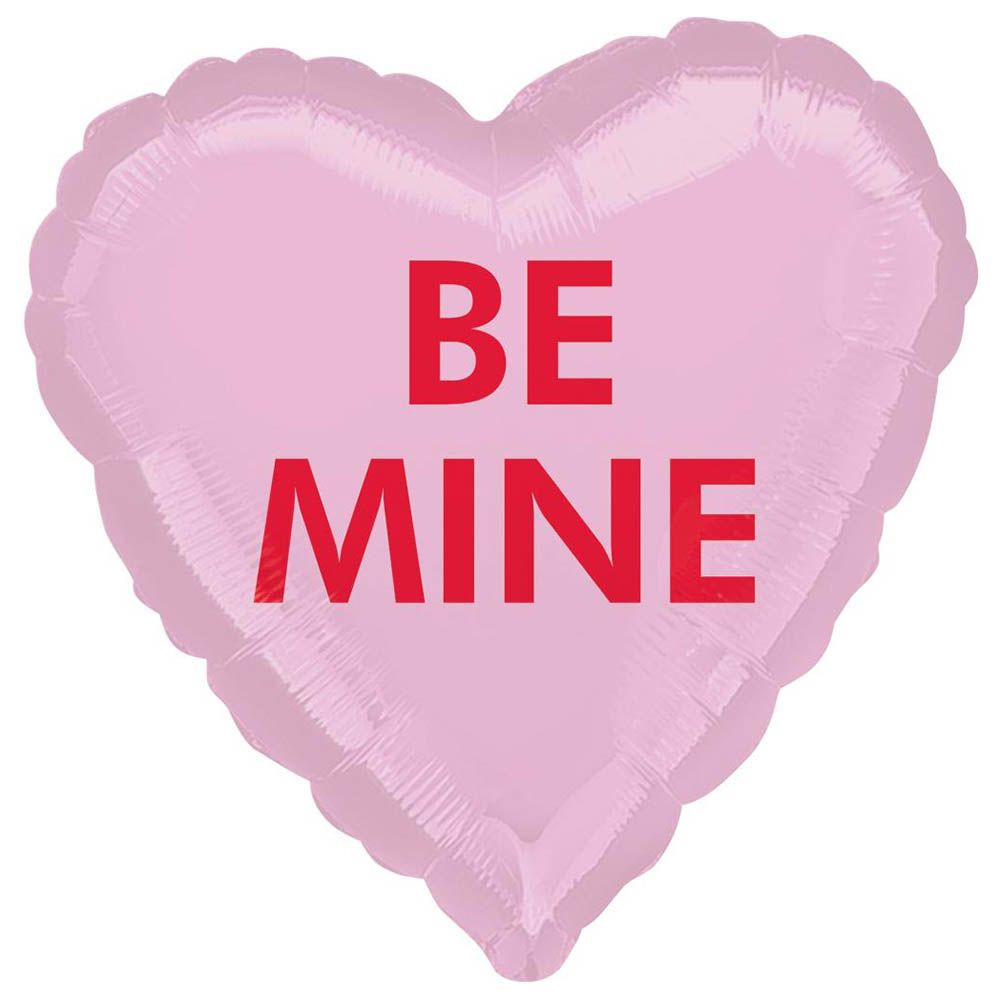 Valentines Be Mine Candy Heart Foil Balloon 45cm - Purple