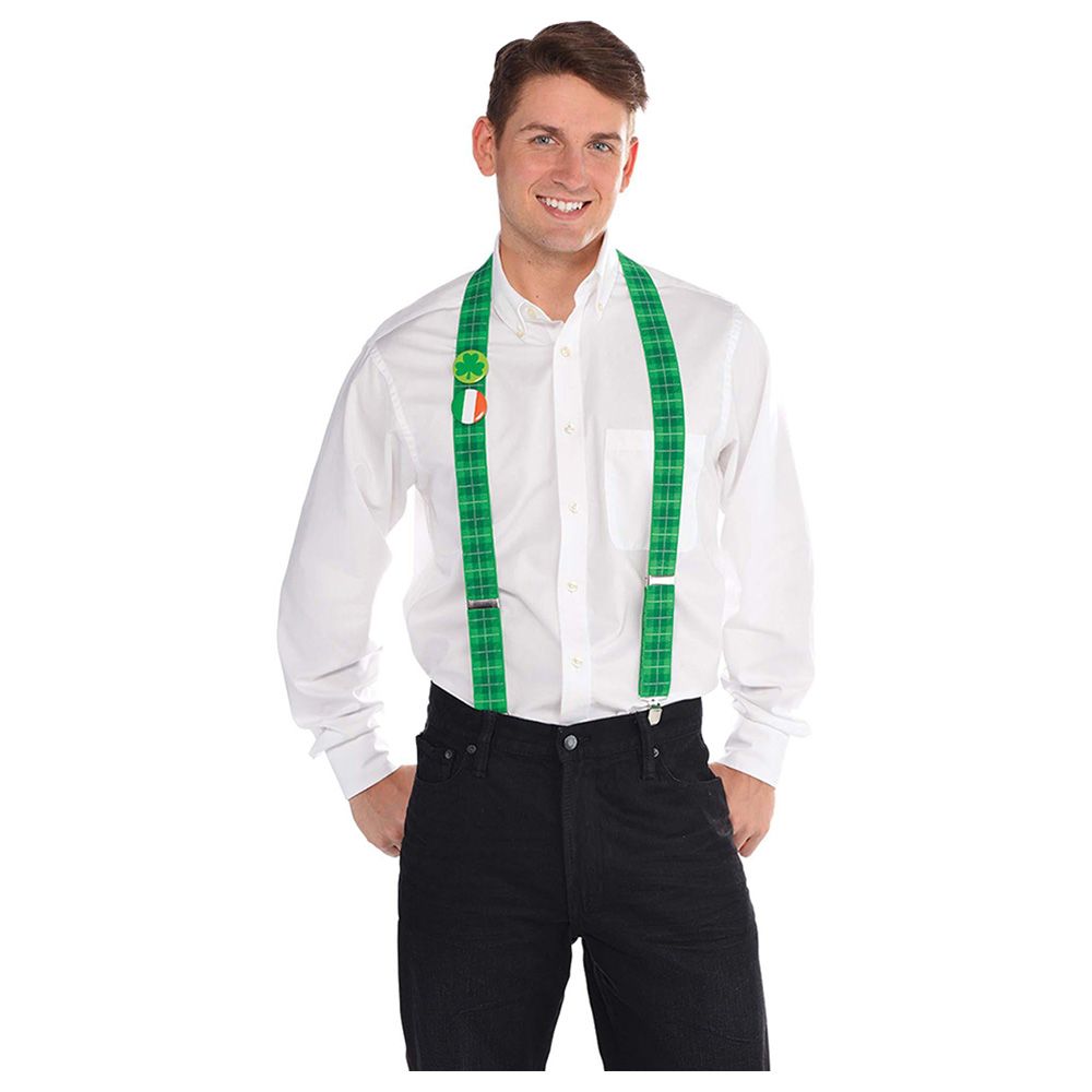 Party Centre - St.Patrick'S Suspenders W/Button 3pc-Set - Green