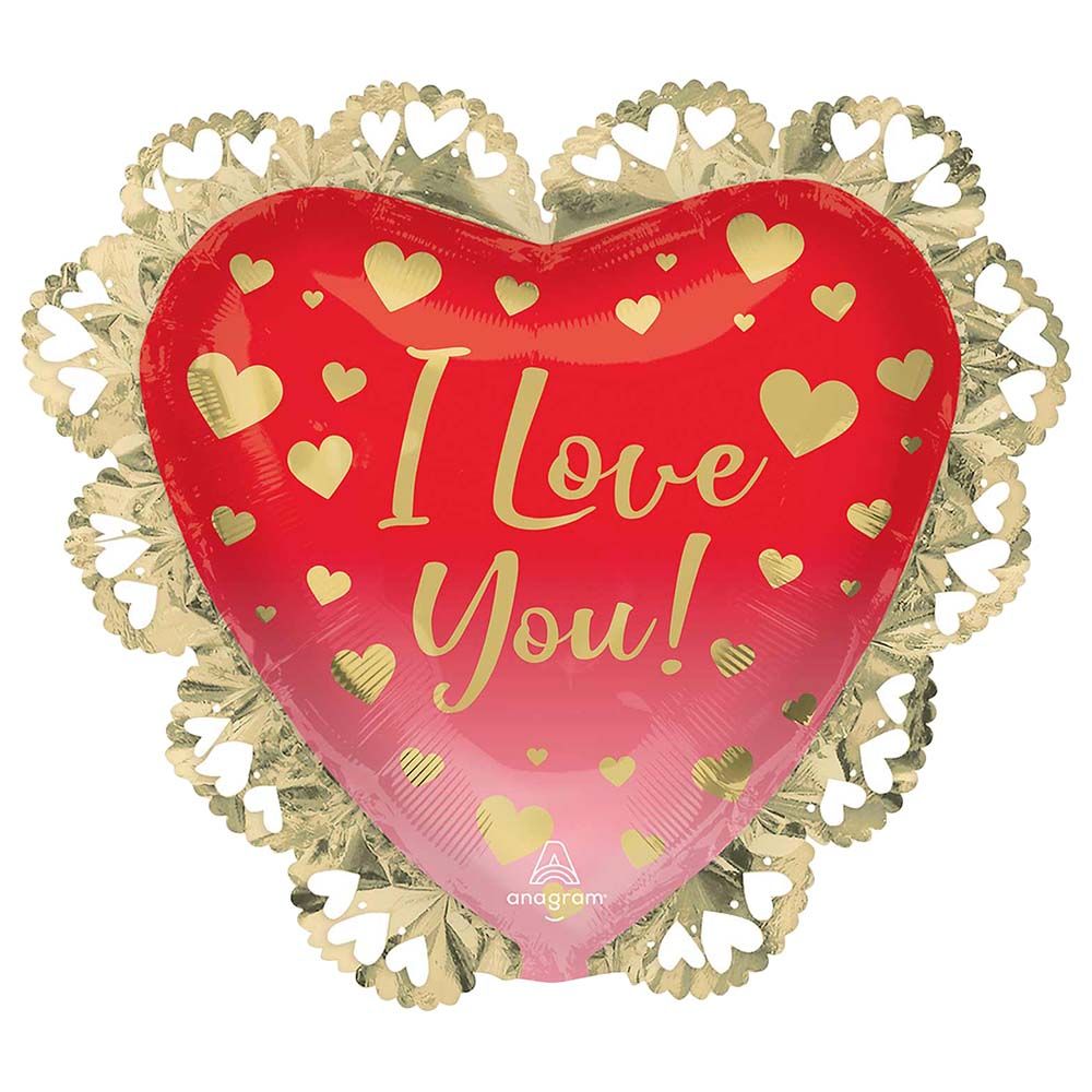 Valentines I Love You Ombre & Gold Hearts SuperShape Balloon