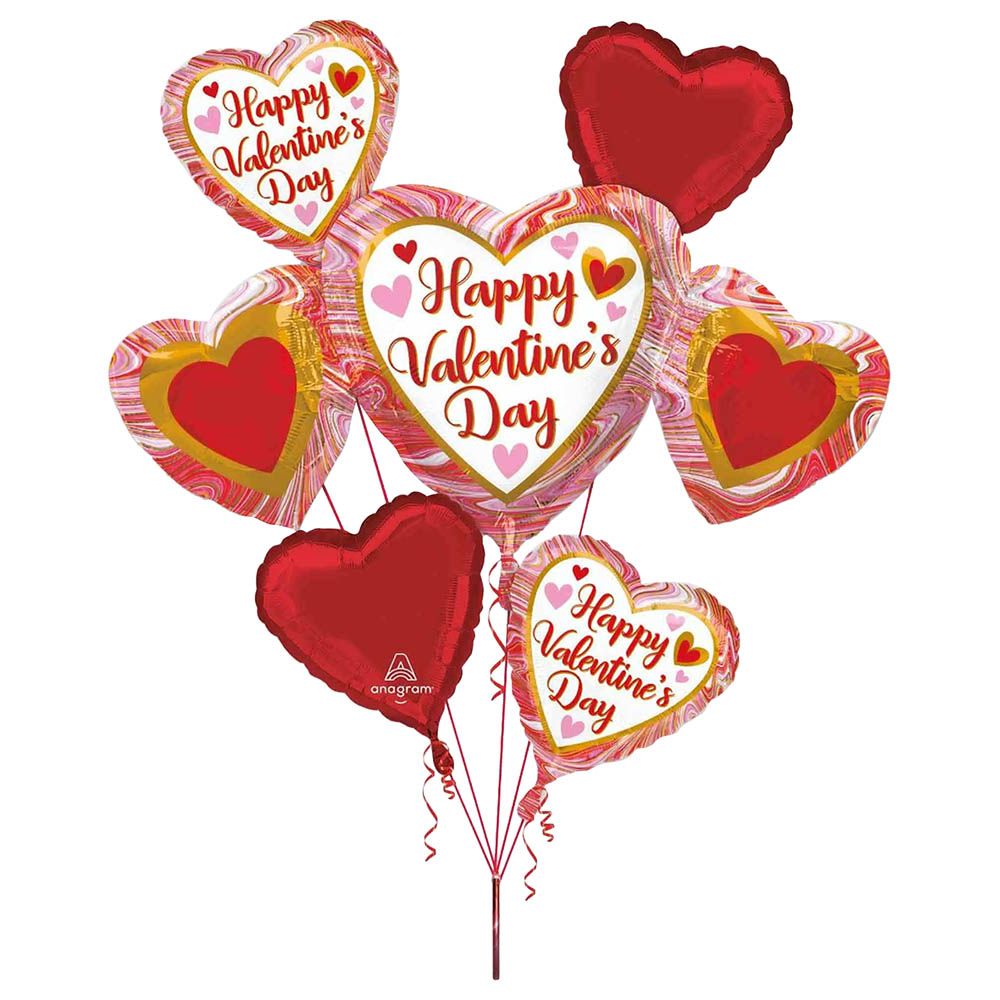 Happy Valentines Day Heart Balloon Bouquet 5pc-Set