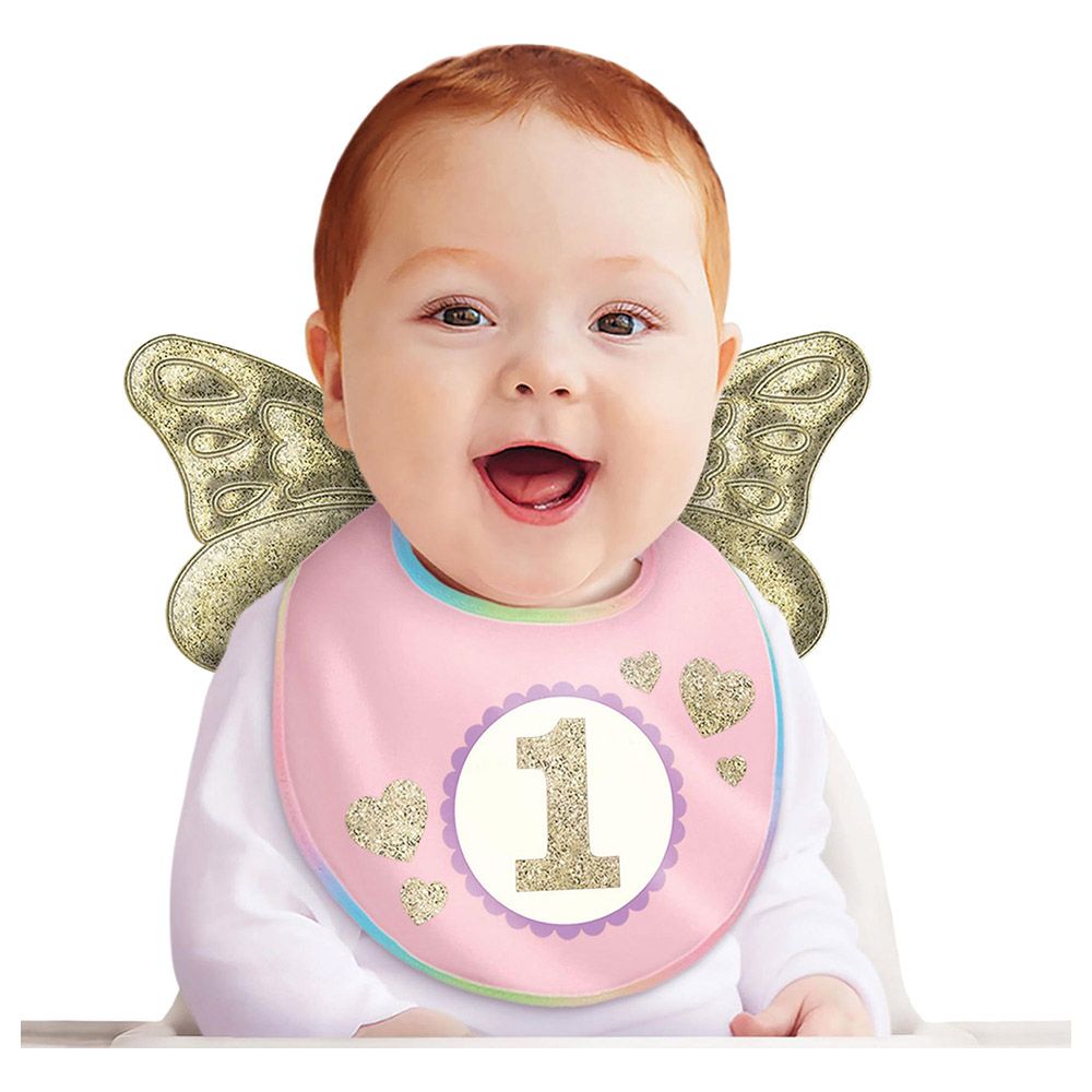 Amscan - 1st Birthday Girl Bib With Wings - Pink