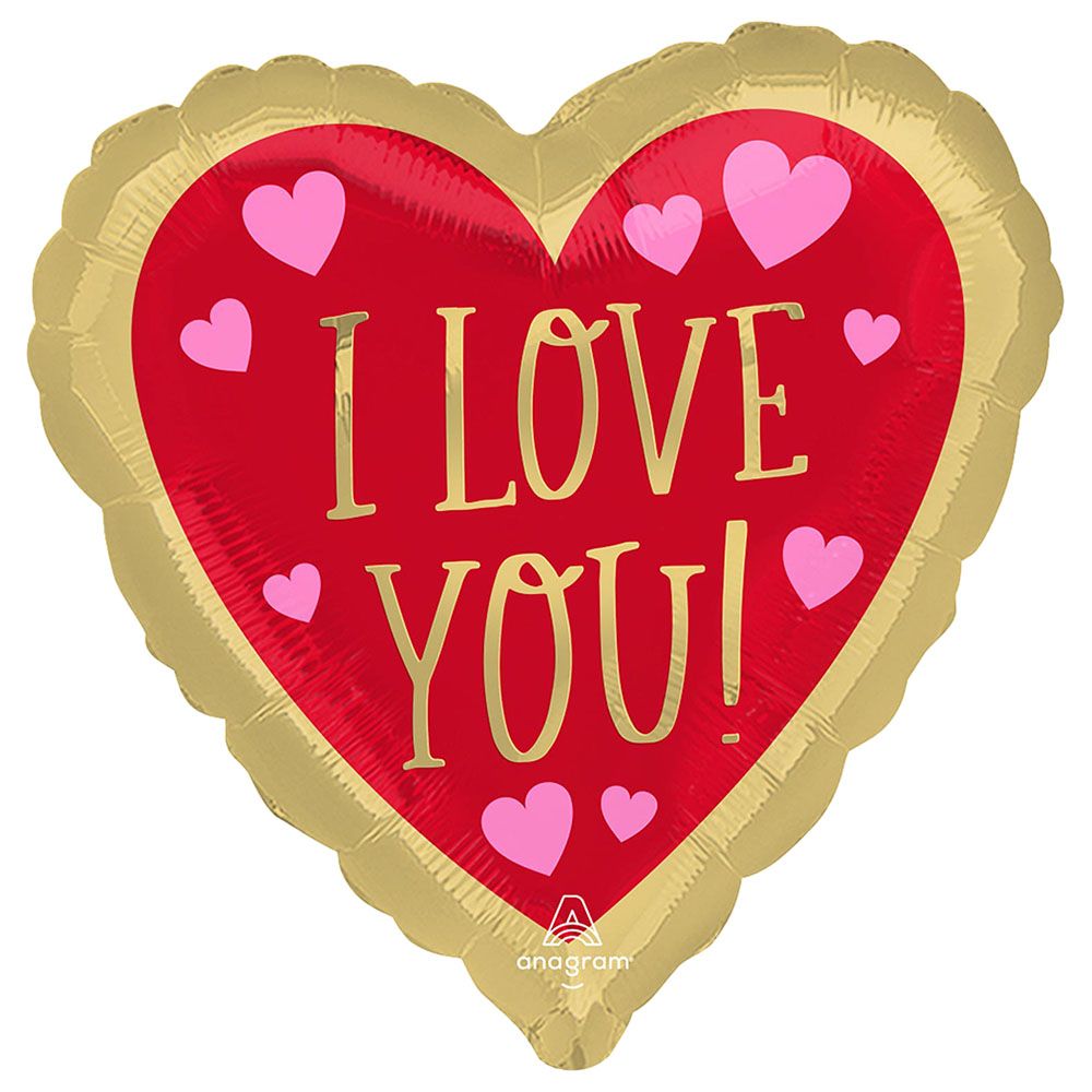 Party Centre - Love You Red & Gold Foil Balloon - 45cm