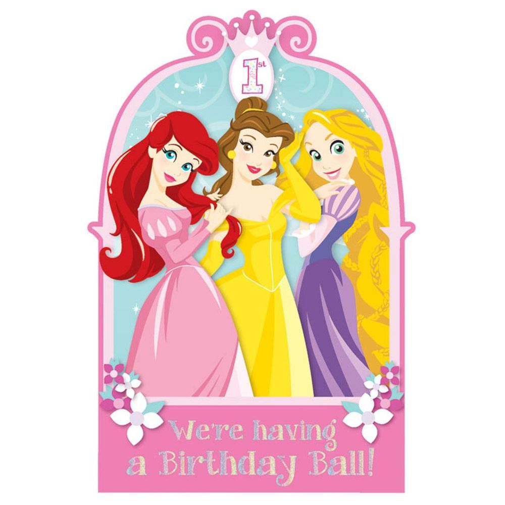 Disney Princess 1st Birthday Invitation 8pcs