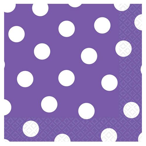 Amscan - White Polka Dots Lunch Tissues 16pcs - Purple