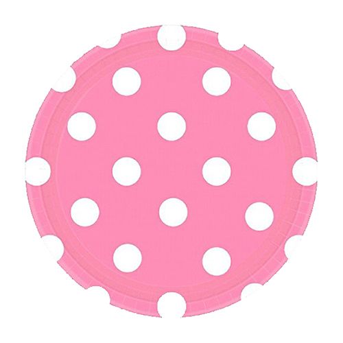 Amscan - White Polka Dots Paper Plates 7" 8pcs - Pink