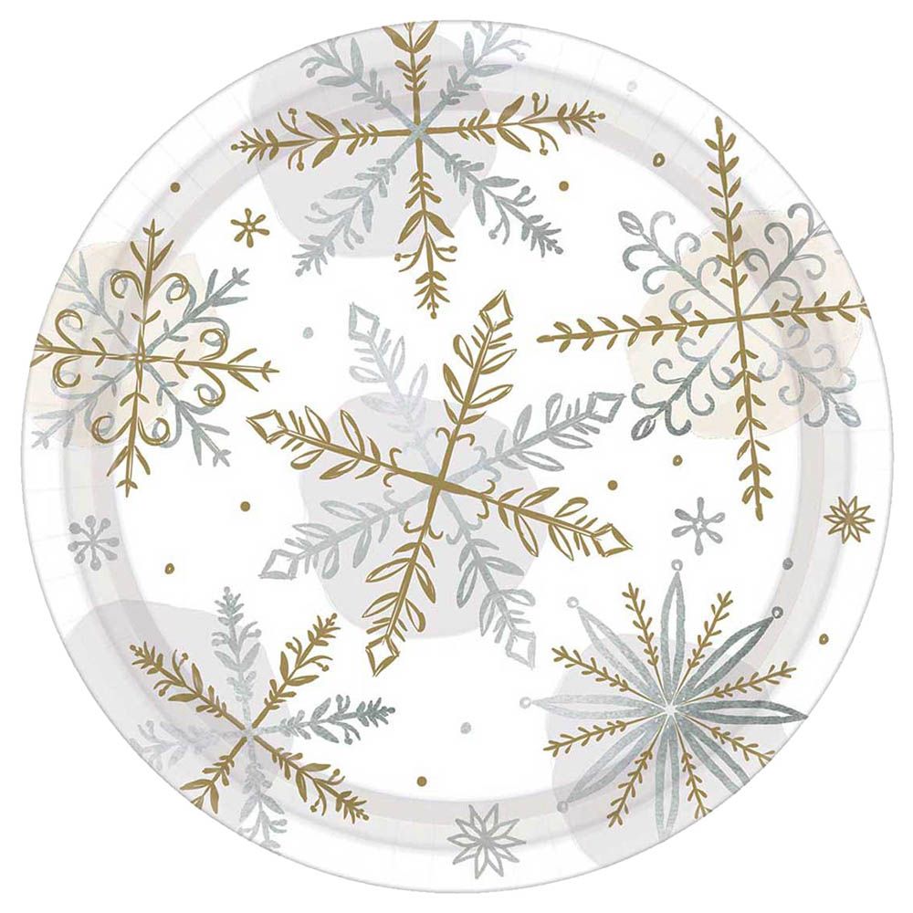 Amscan - Shining Snow Metallic Paper Plates 7-inch, 8pcs