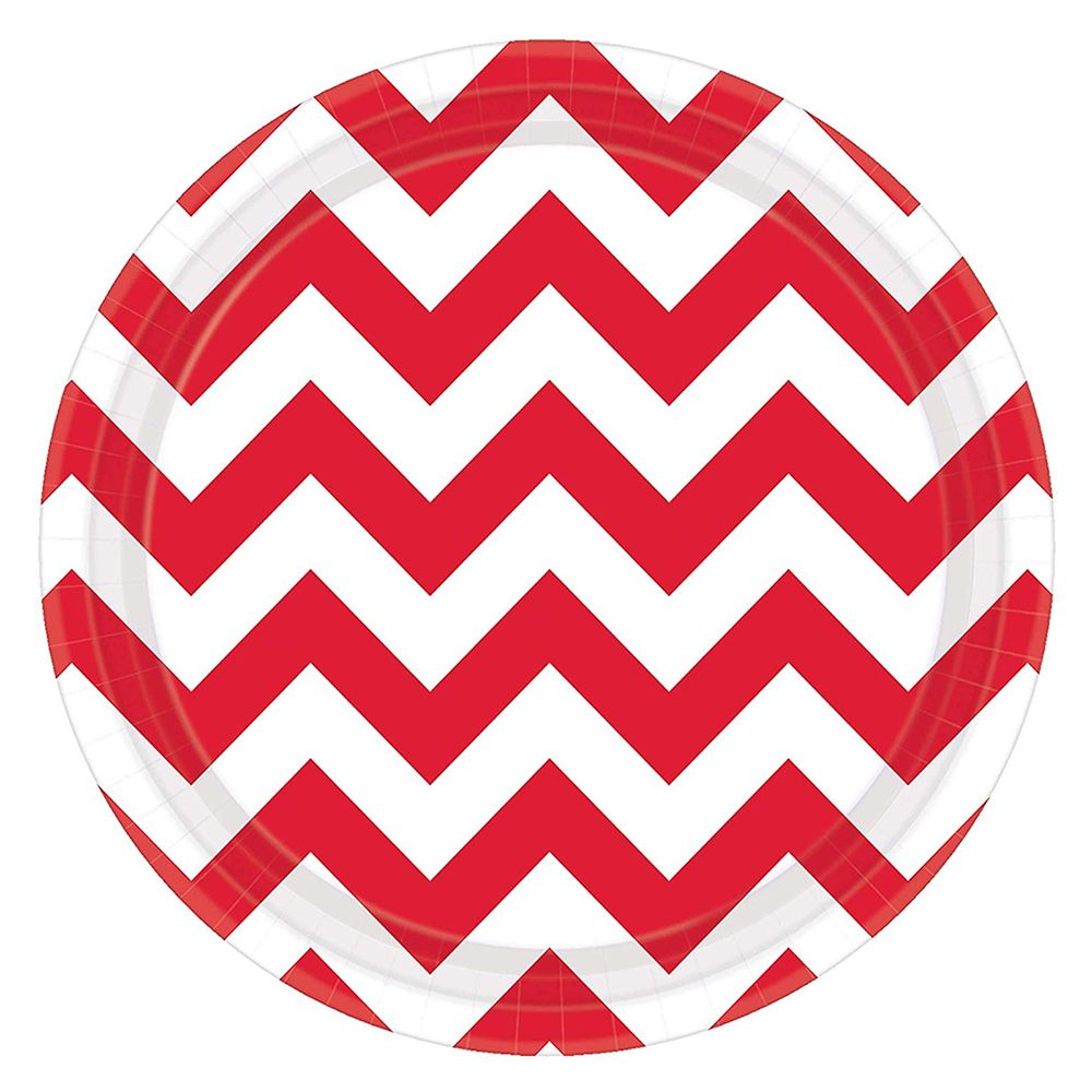 Amscan - Chevron Round Paper Plates 9" 8pcs - Apple Red