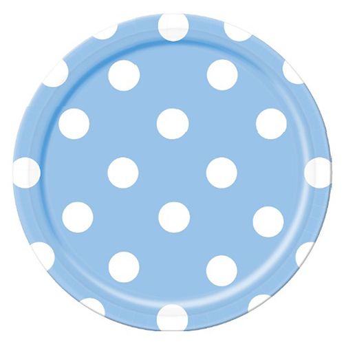 Amscan - White Polka Dots Paper Plates 9" 8pcs - Pastel Blue