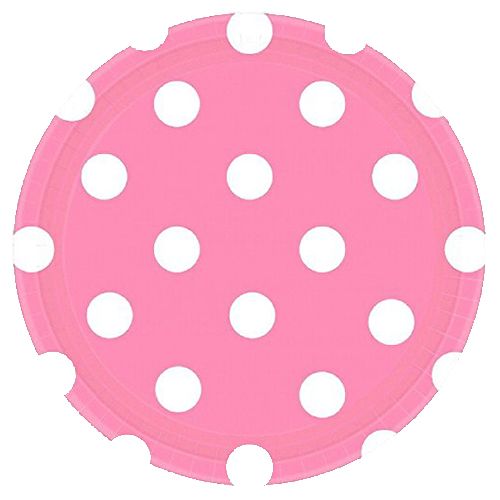 Amscan - White Polka Dots Paper Plates 9" 8pcs - Pink