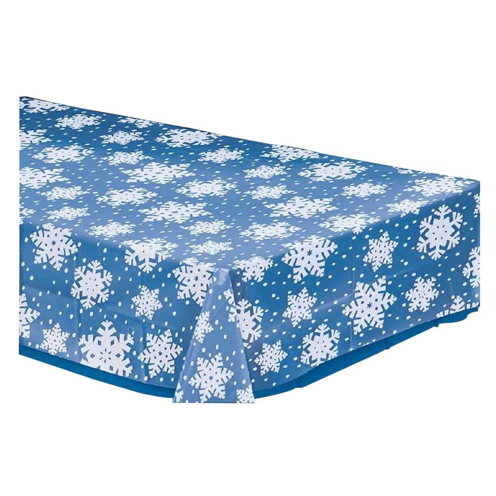 Snowflakes Clear Plastic Table Cover - Blue