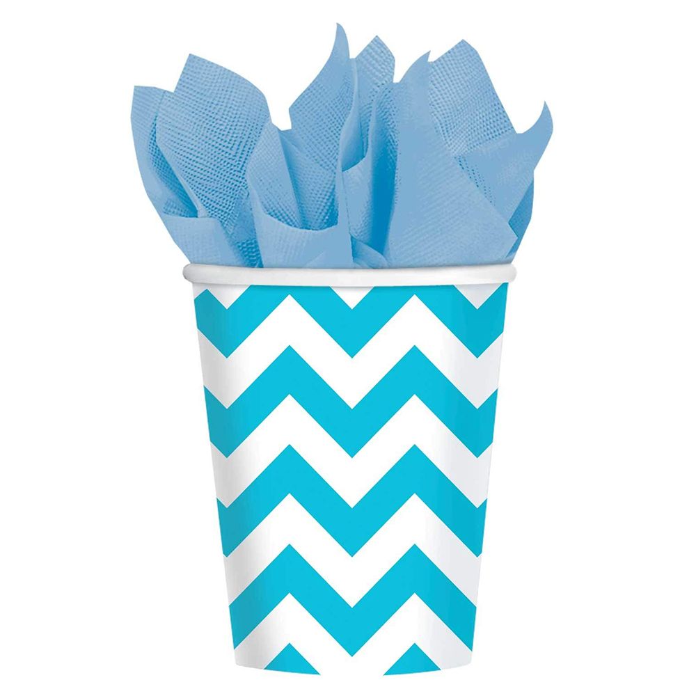 Amscan - Chevron Paper Cup 9oz - Caribbean Blue