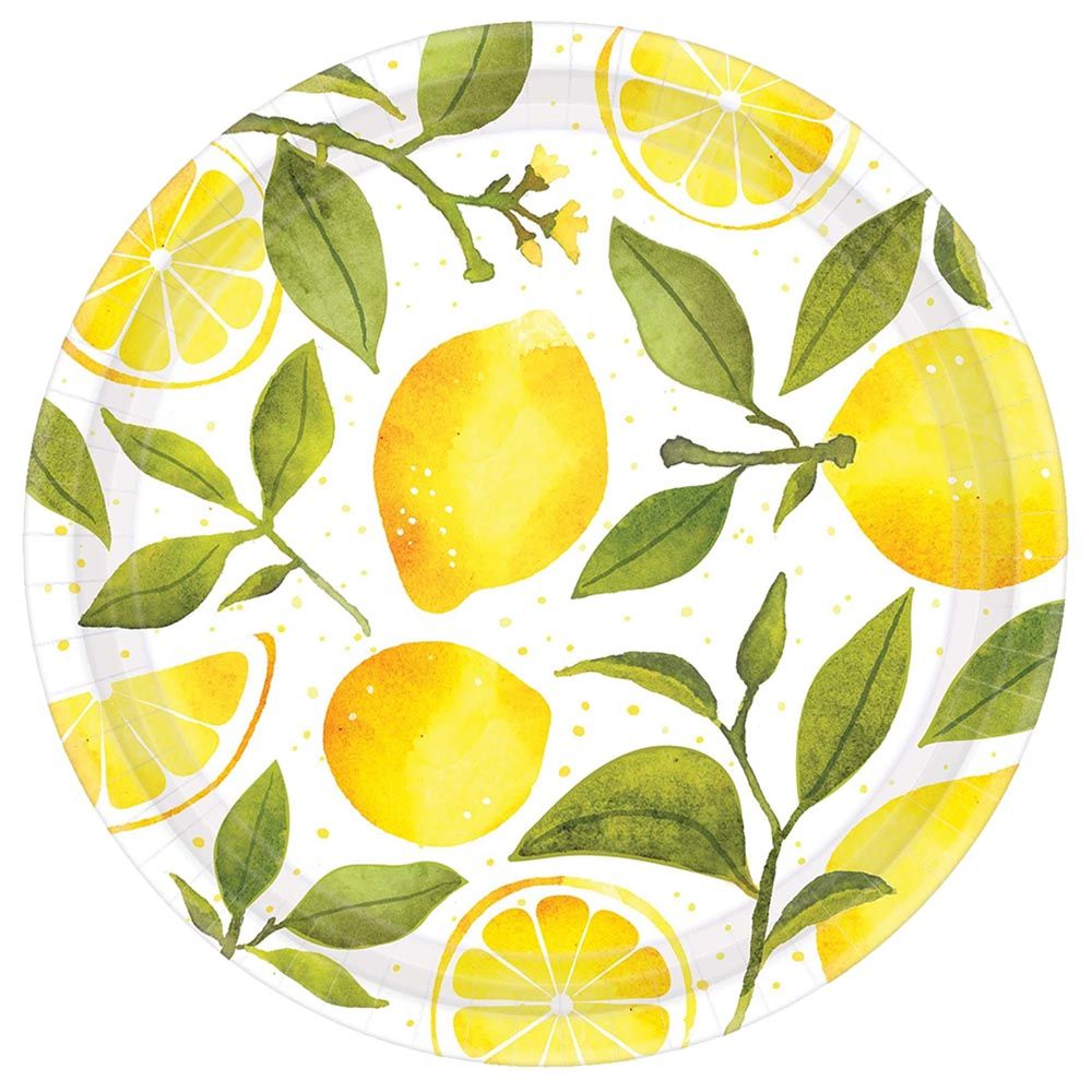 Party Centre - Lemons Round Paper Plates - 8pc-Set