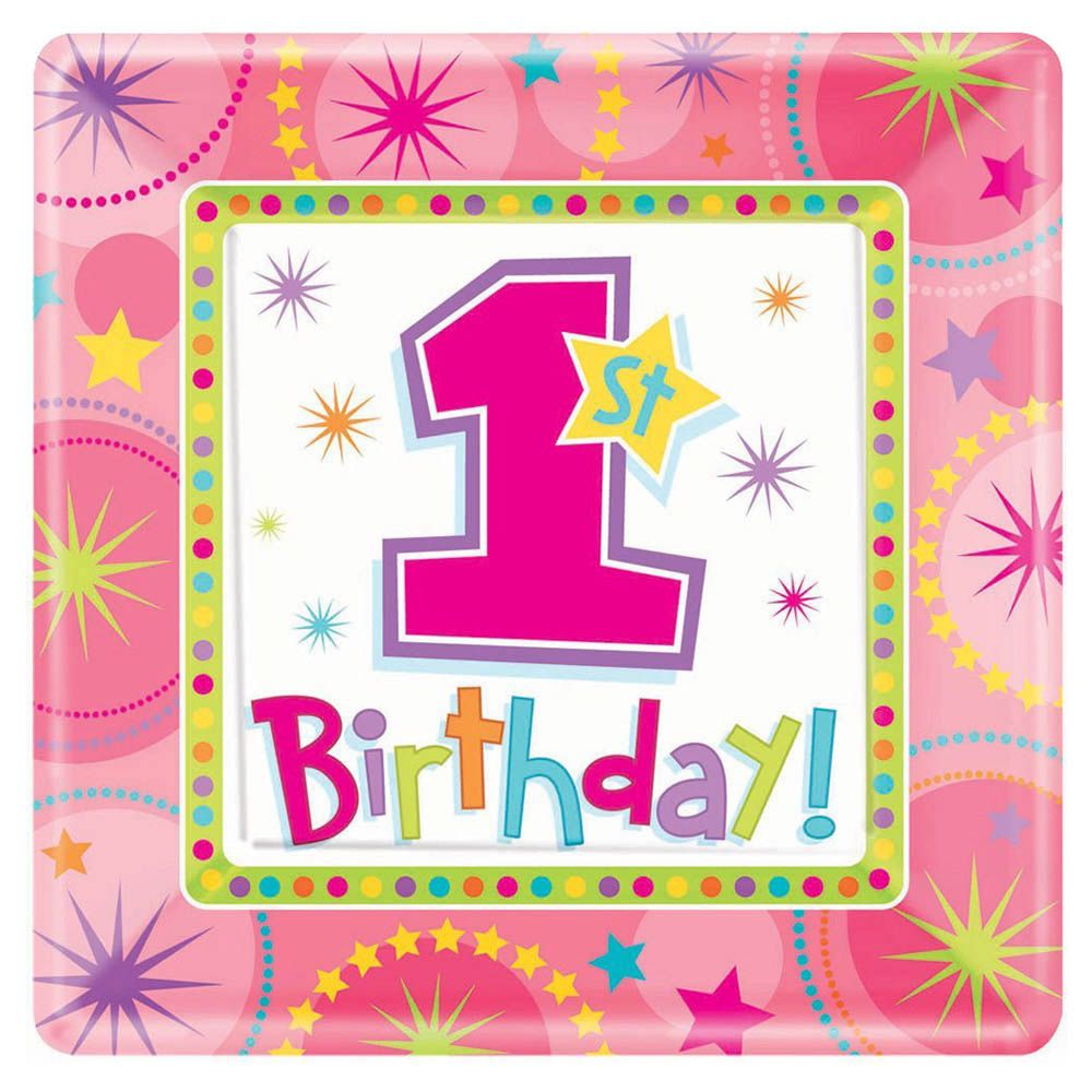 One-Derful Birthday Girl Square Plates - 8 pk