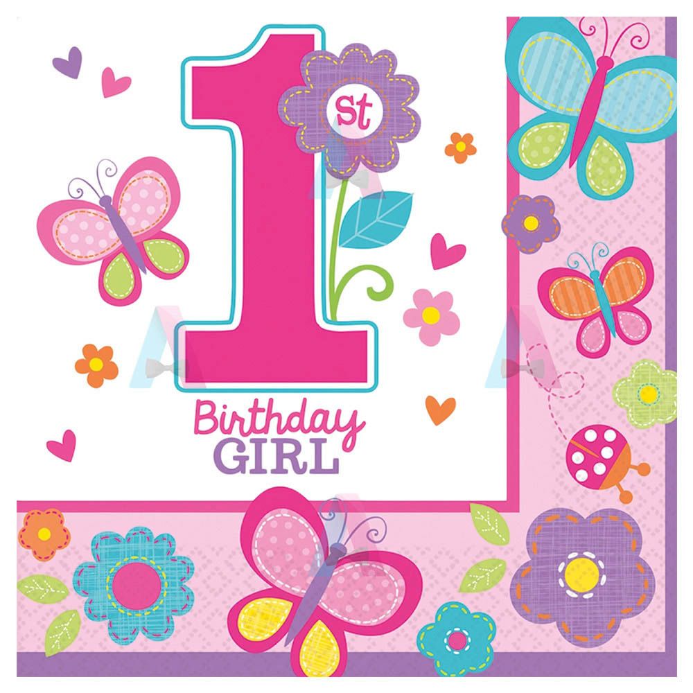 Sweet 1st Birthday Girl Beverage Tissues - 36pk