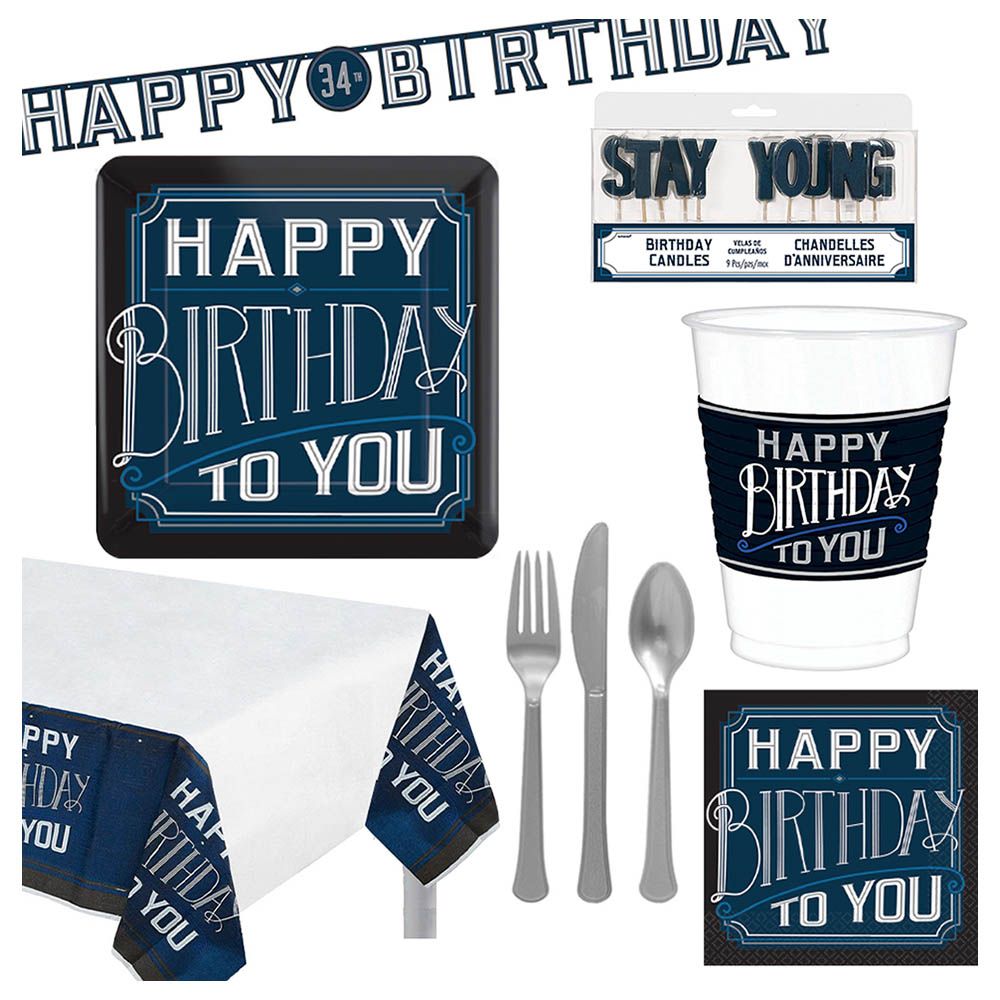 Party Center - Happy Birthday Man Tableware Supplies For 8 Guests