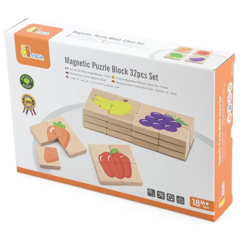 Viga - Magnetic Puzzle Block Set, Fruits - 32pcs