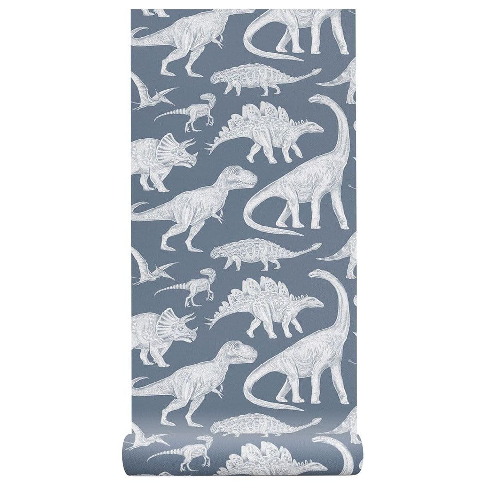 Paper Crew - Dino Wallpaper - Blue