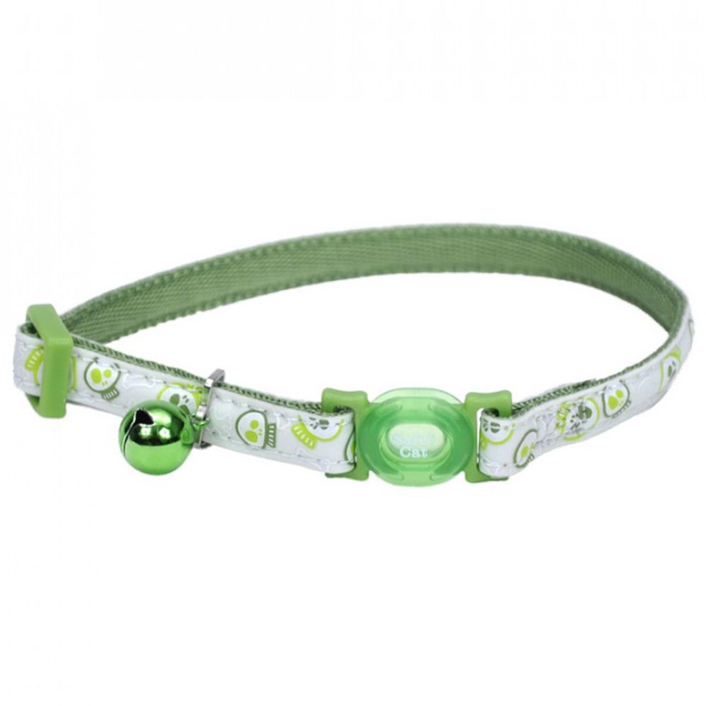 Coastal - 3/8" Safe Cat Glow In The Dark Collar Lime Skulls