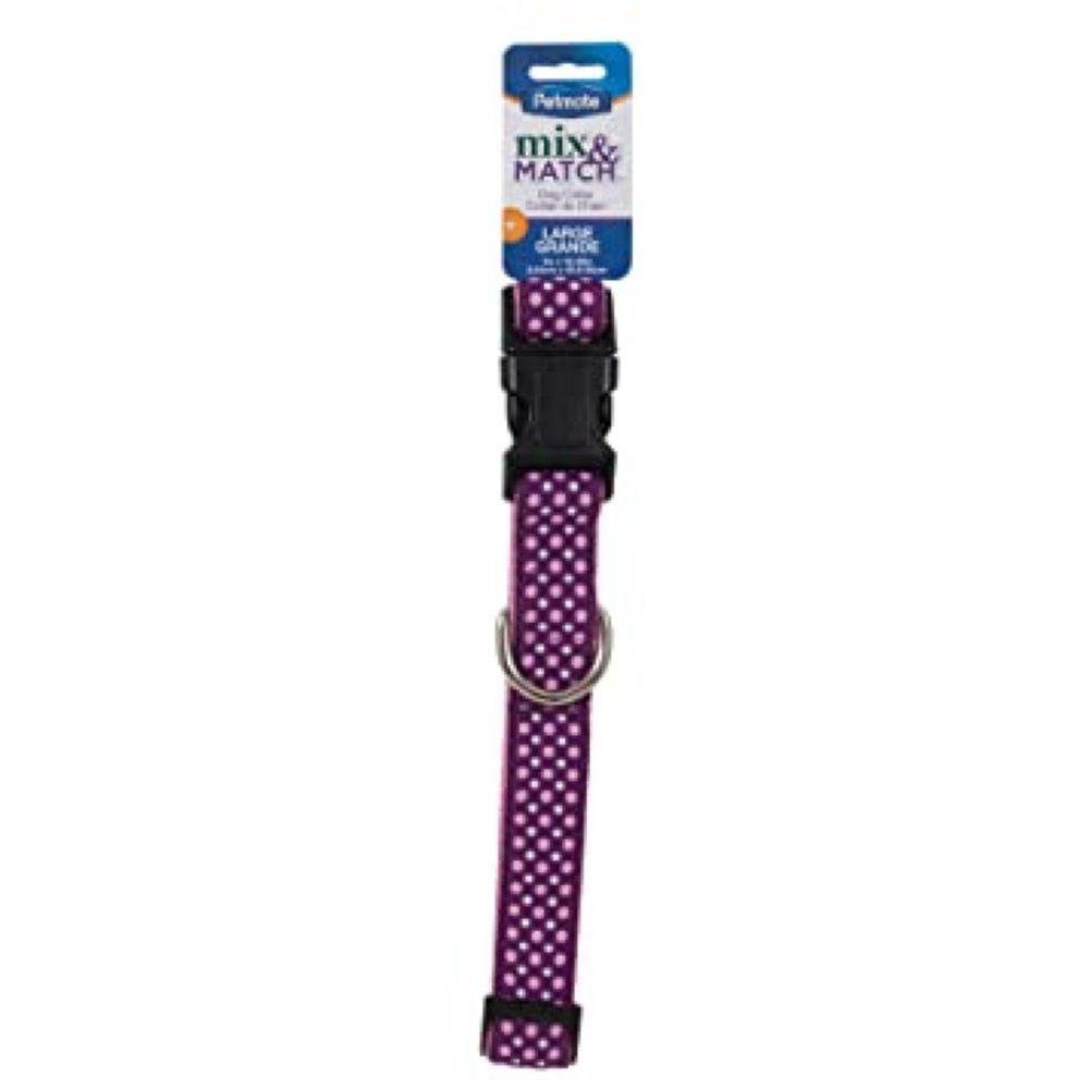 Petmate - Aspen Pet Ribbon Overlay Dog Collar 1"X16-26" - Dots Pink 