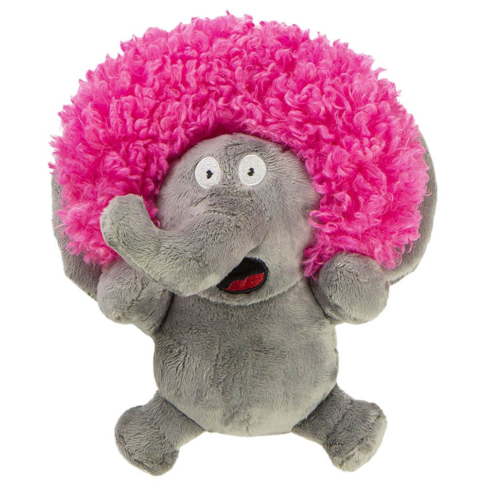 Godog - Crazy Hairs Elephant Plush w/ Chew Guard Dog Toy - S