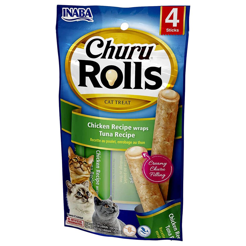 Inaba - Churu Chicken Wraps Tuna Sticks Recipe for Cats - 40G - Pack Of 4