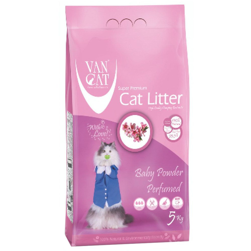 Vancat - White Clumping Bentonite Cat Litter 5kg Baby Powder