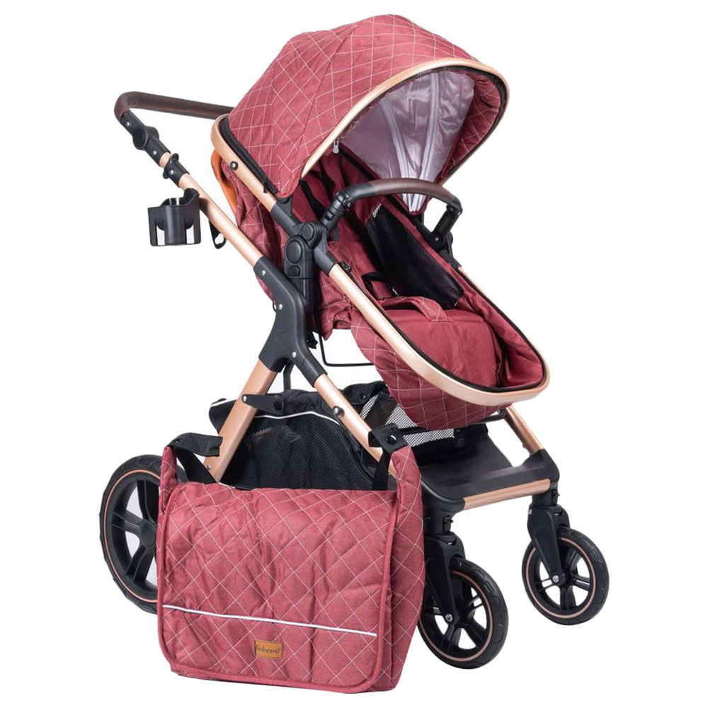 Belecoo One Fold To Half Luxury Pram W Diaper Bag Blue