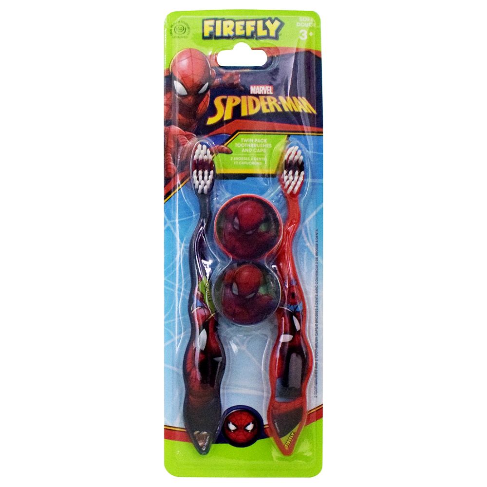 Firefly - Spiderman Toothbrush With Cap - Pack of 2