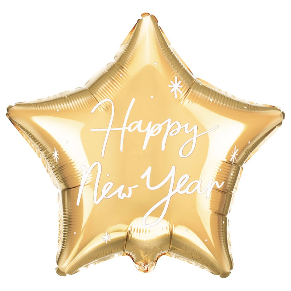 Party Deco - Star Shaped Happy New Year Foil Balloon - Gold